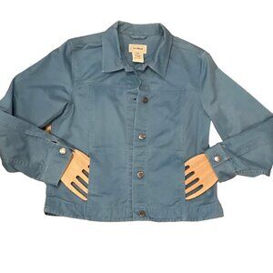 LL Bean Cropped 100% Cotton Jacket Womens Reg Small Blue 198G